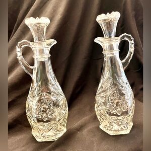 Anchor Hocking Star of David Glass Oil and Vinegar Cruet Set EAPC VTG 1960s MCM